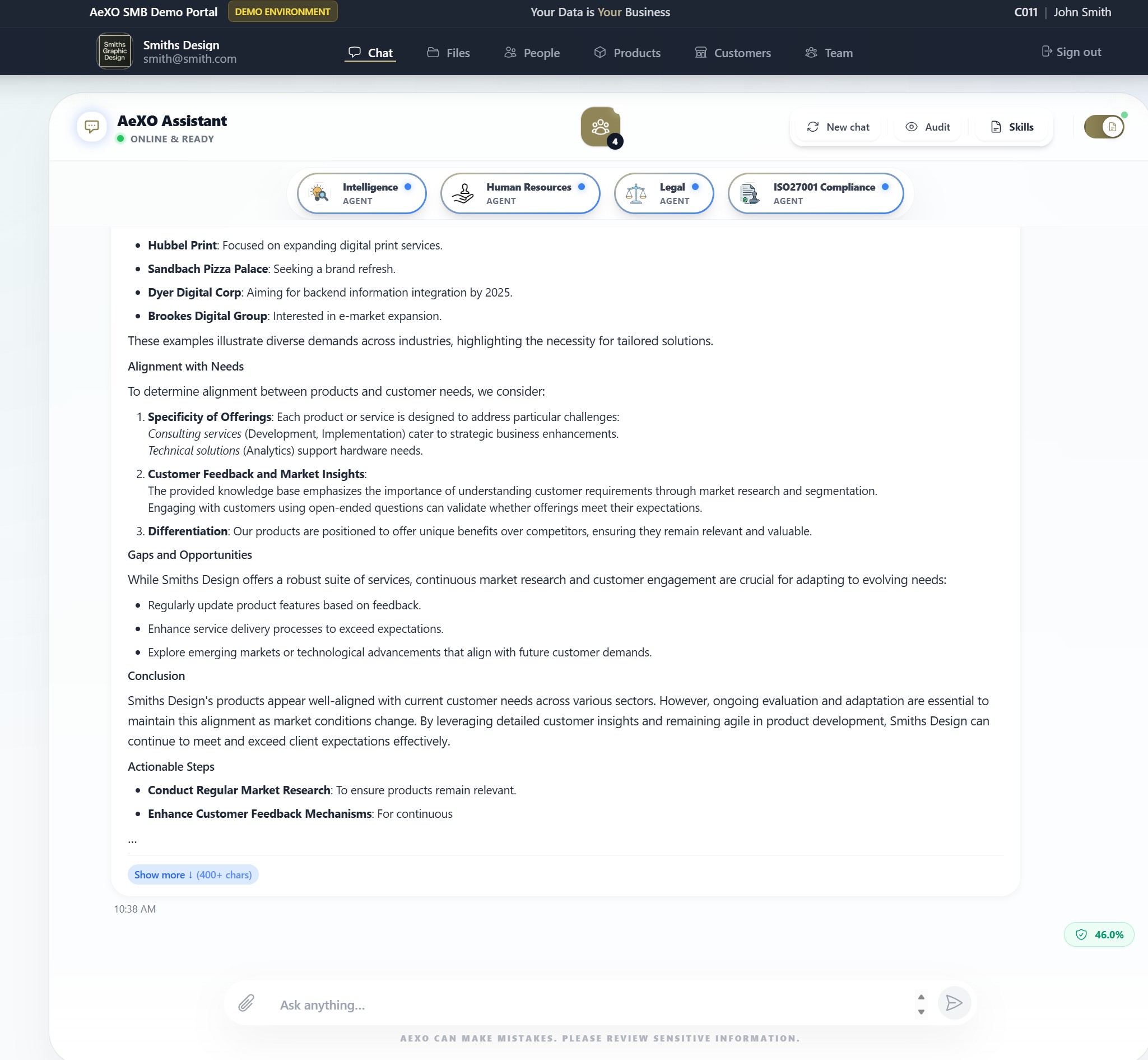 AeXO application layer chat screenshot